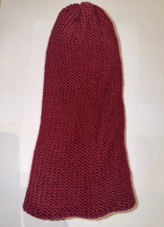 Plum and Black Beanie dual-tone reversible handmade wooly knit hat.