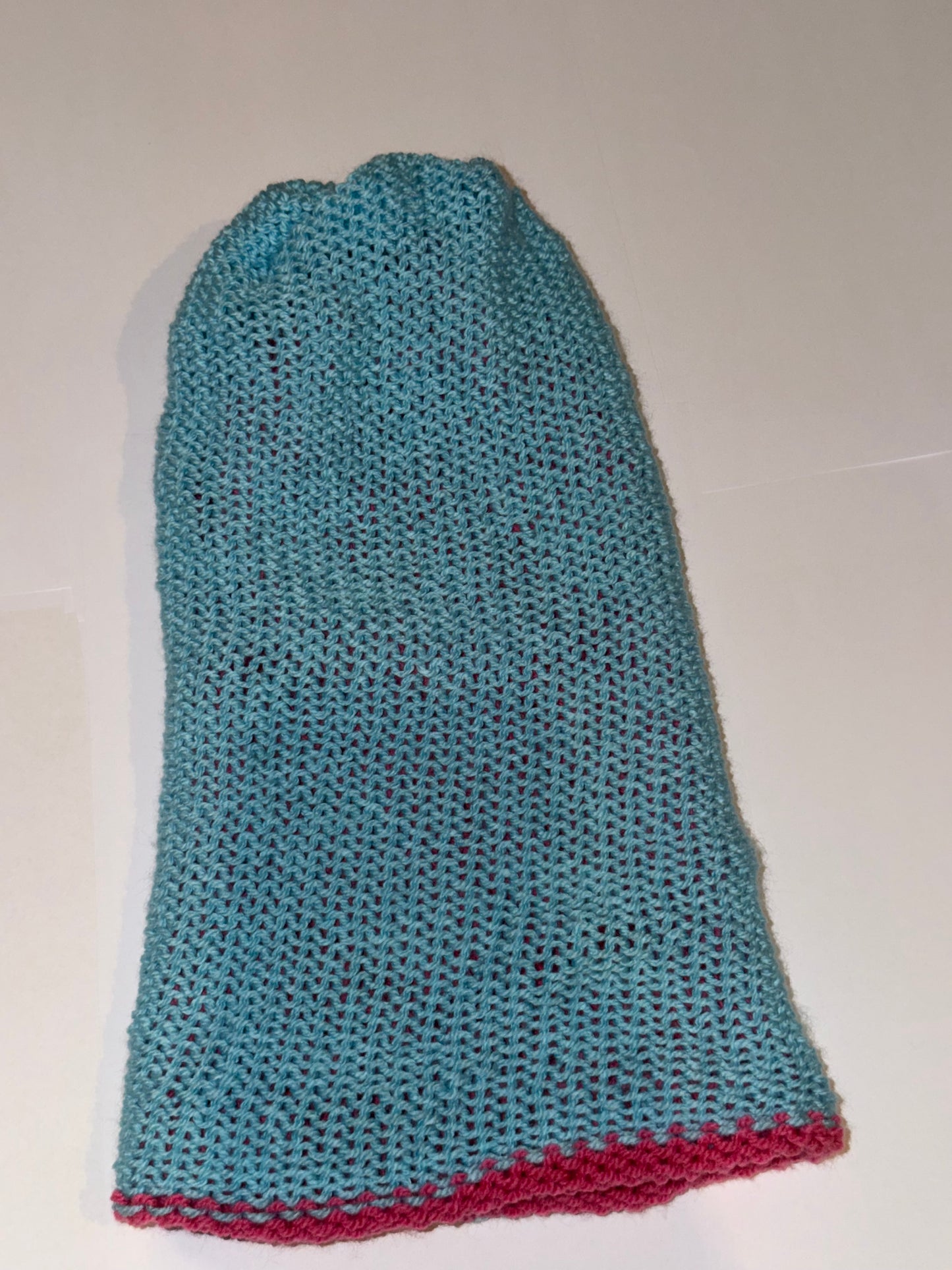 Handmade Reversible Wooly Beanie Soft Blue and Light Pink dual-tone knit hat.