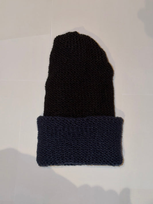 Handmade Reversible Wooly Beanie Navy and Black dual-tone dark knit.