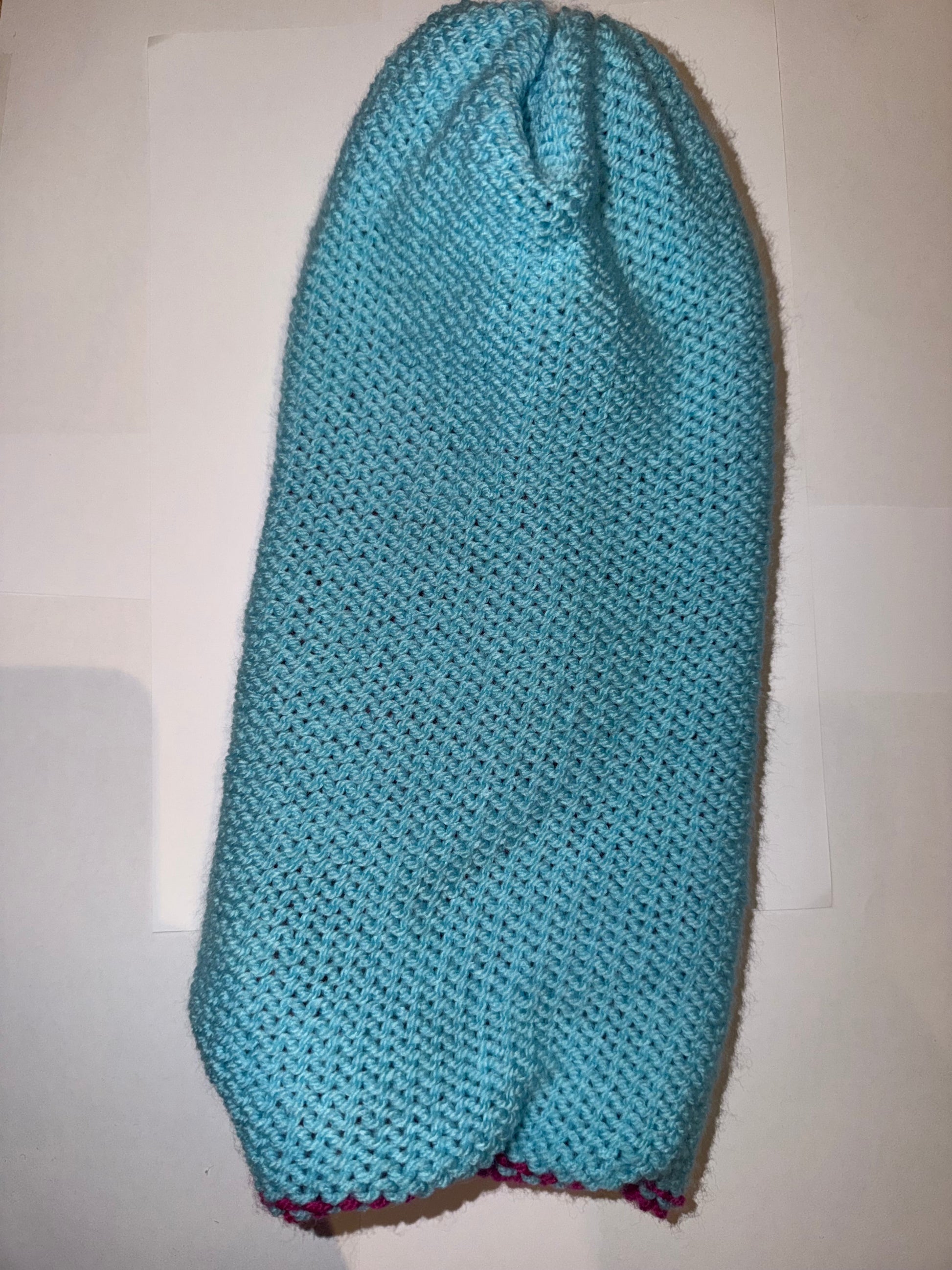 Soft Blue and Magenta Beanie dual-tone reversible handmade wooly hat.