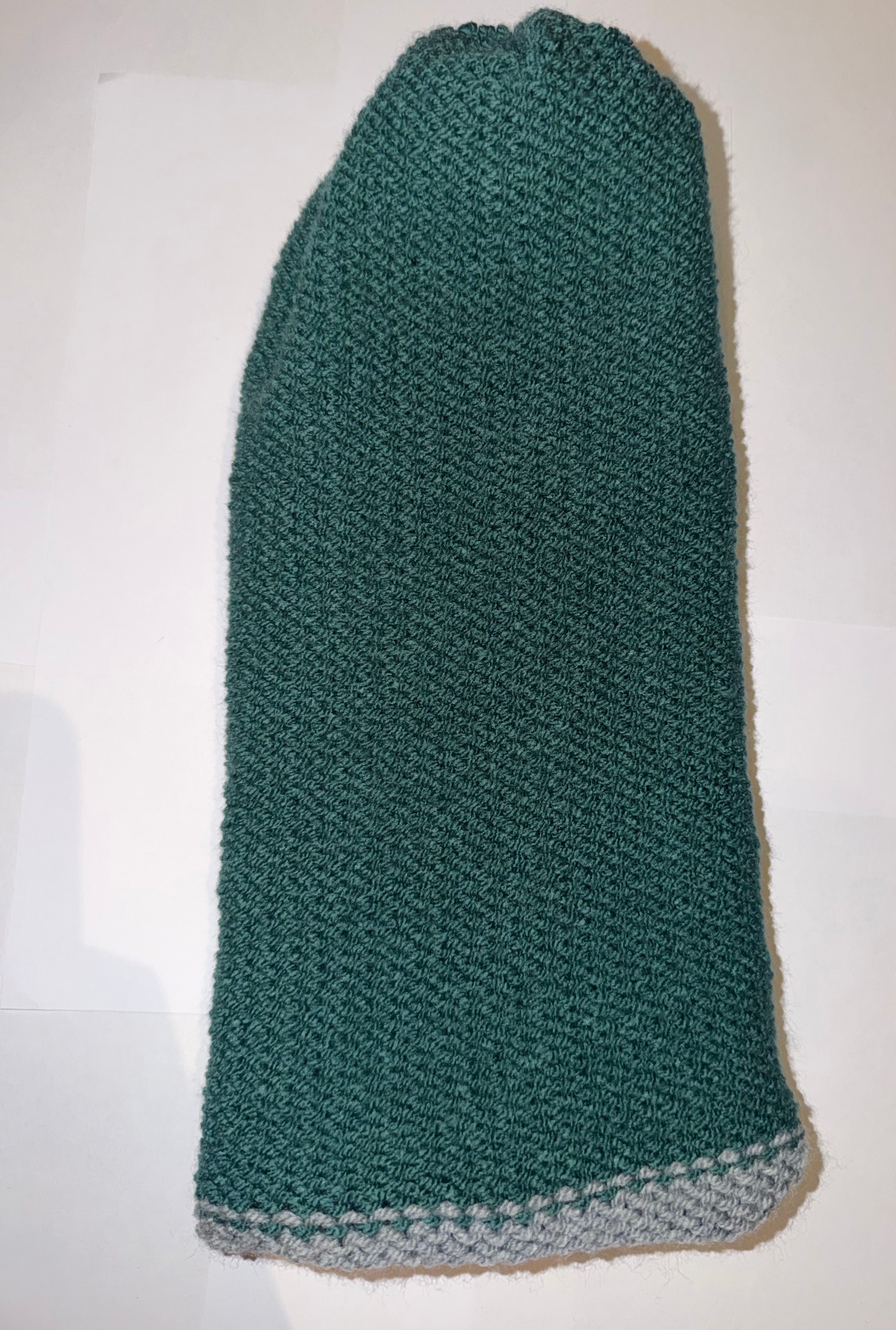 Handmade reversible wooly Beanie Mid Green and Light Grey