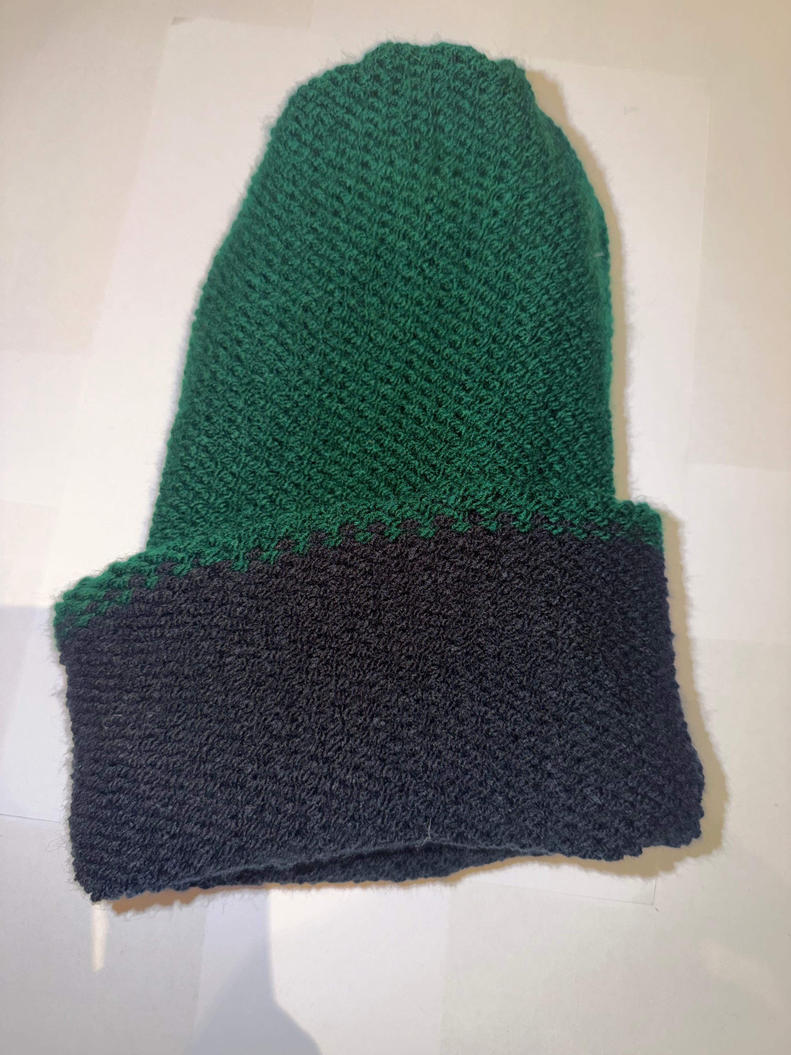 Handmade reversible wooly Beanie School Green and Black