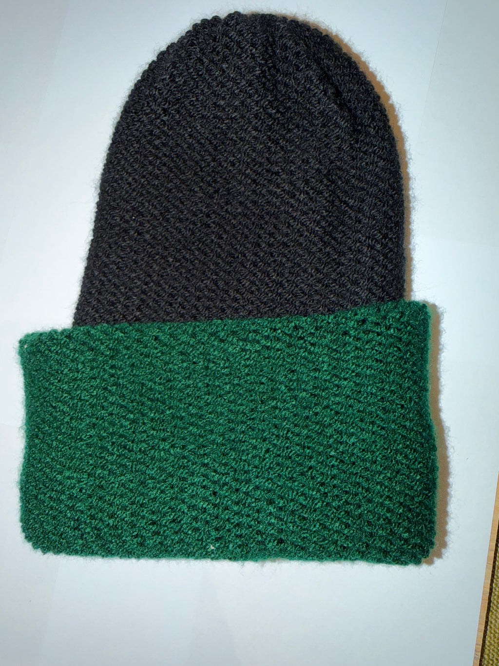 Handmade reversible wooly Beanie School Green and Black