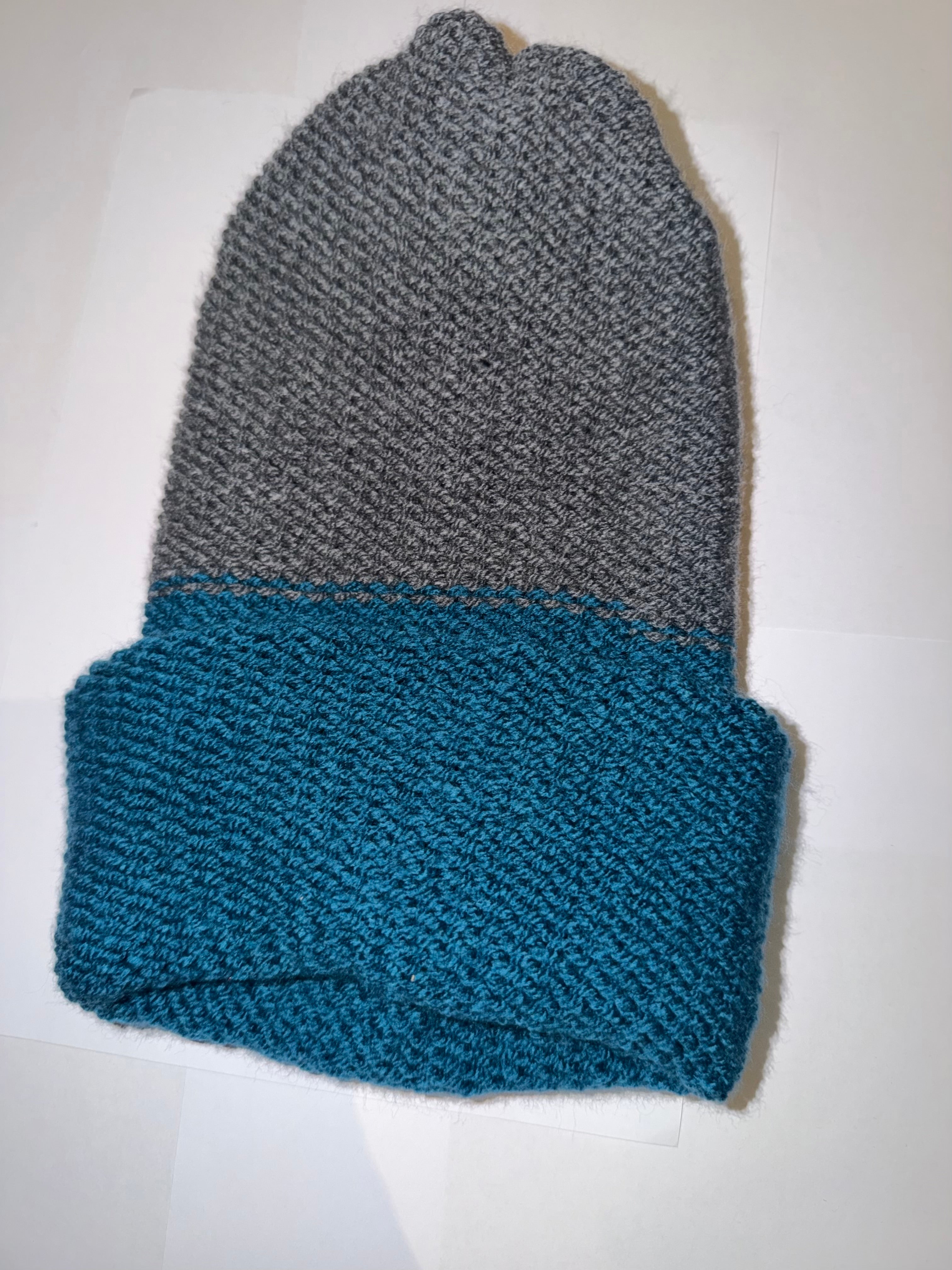 Handmade reversible wooly Beanie Petrol and Dark Grey