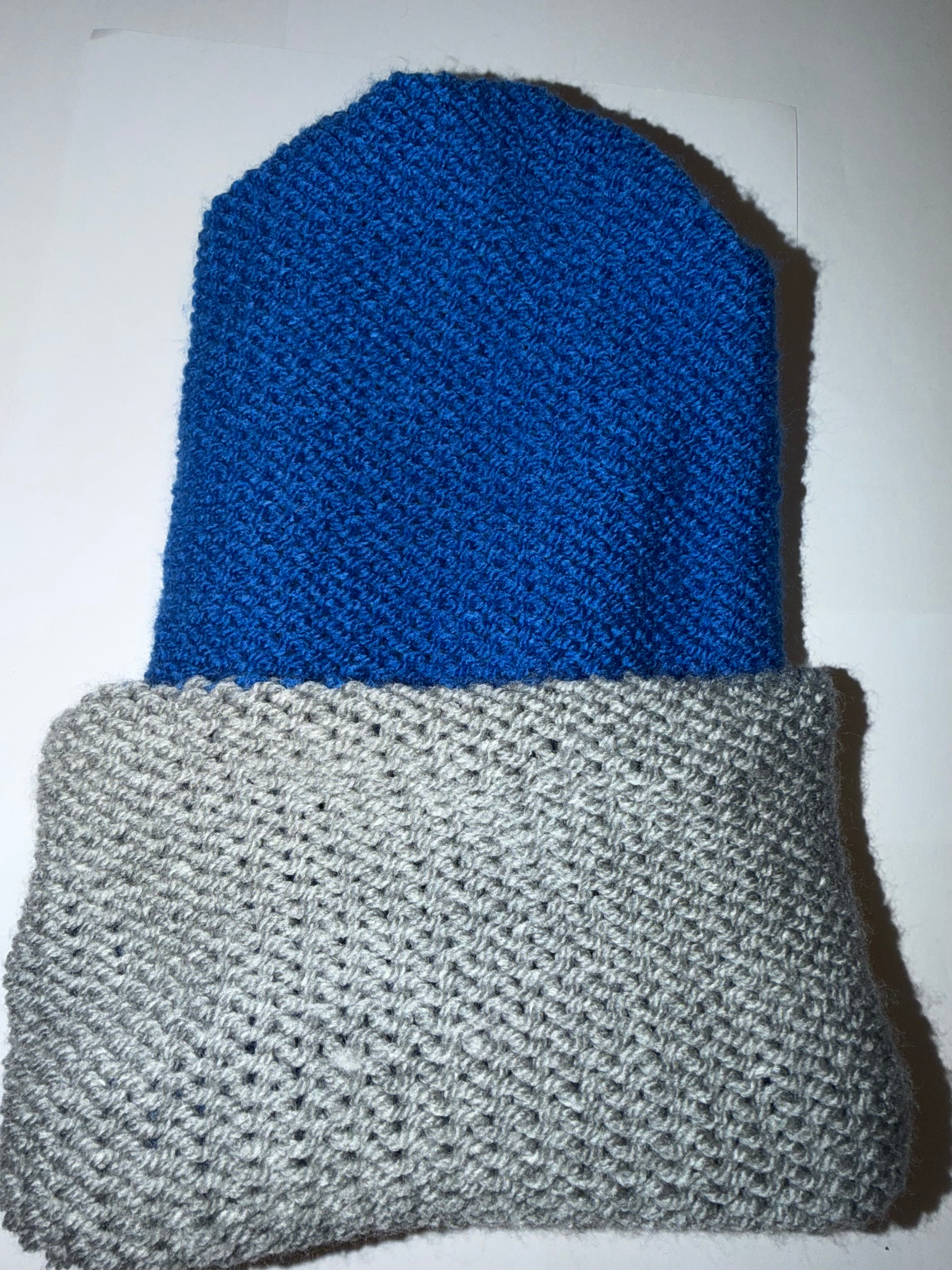Handmade reversible wooly Beanie Light Grey and Blue