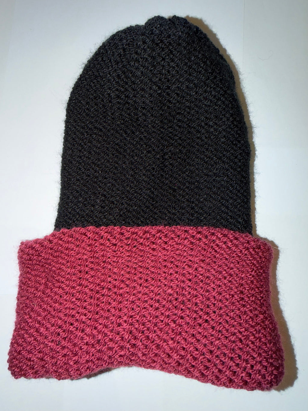 Handmade reversible wooly Beanie Plum and Black