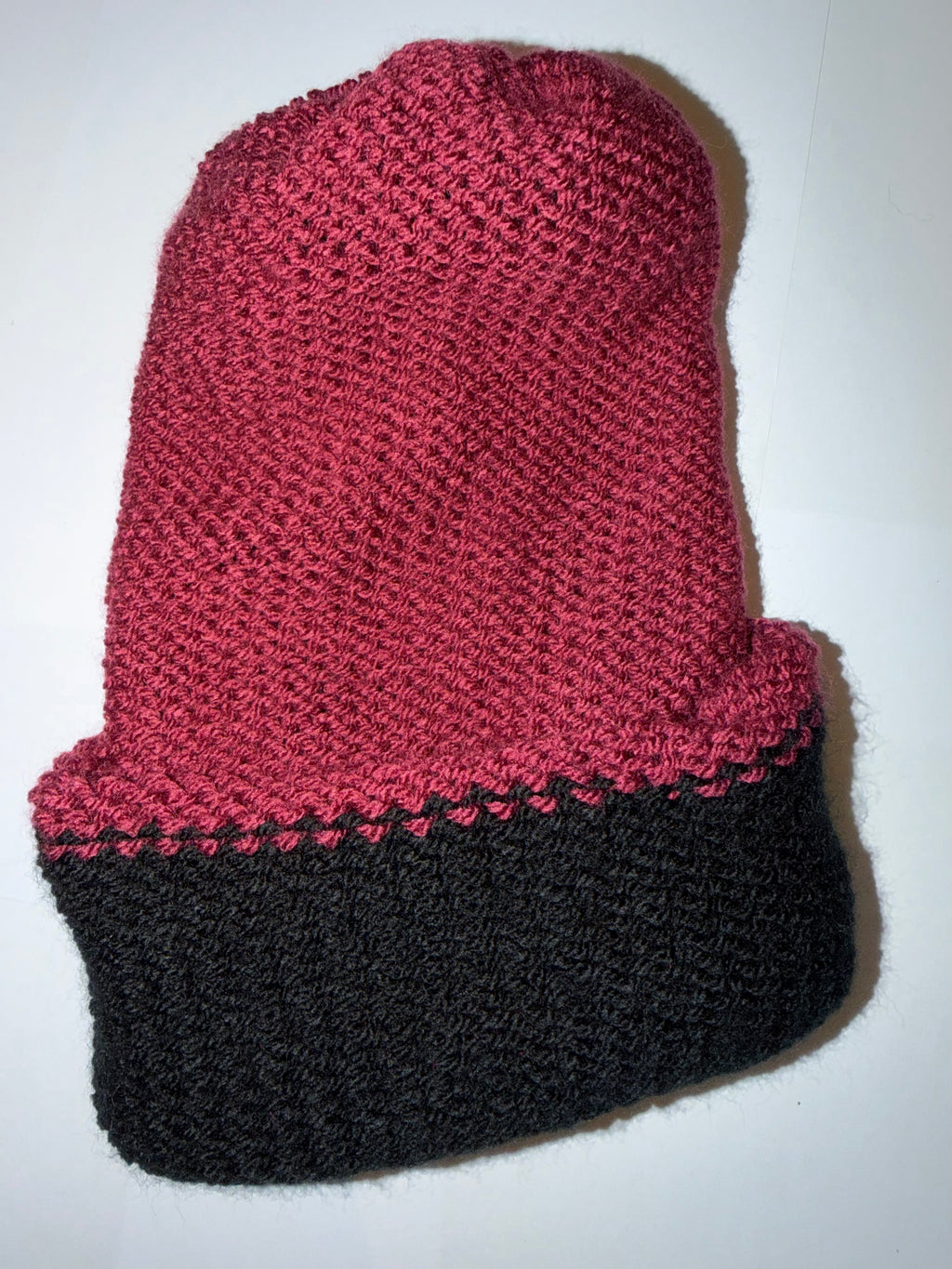 Handmade reversible wooly Beanie Plum and Black