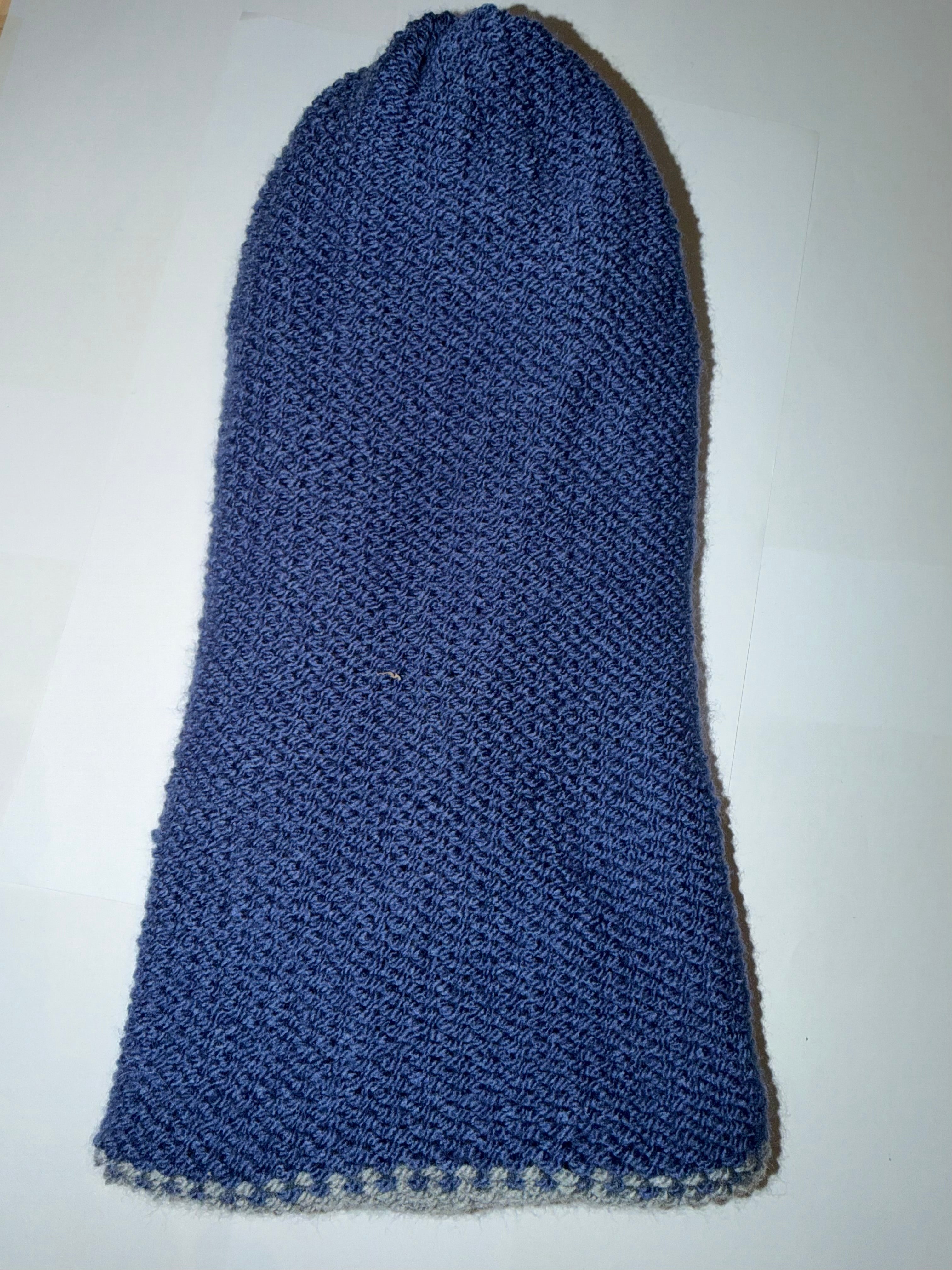 Handmade reversible wooly Beanie Light Grey and Denim