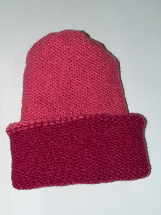 Handmade Reversible Wooly Beanie Hot Pink and Magenta dual-tone vibrant knit.