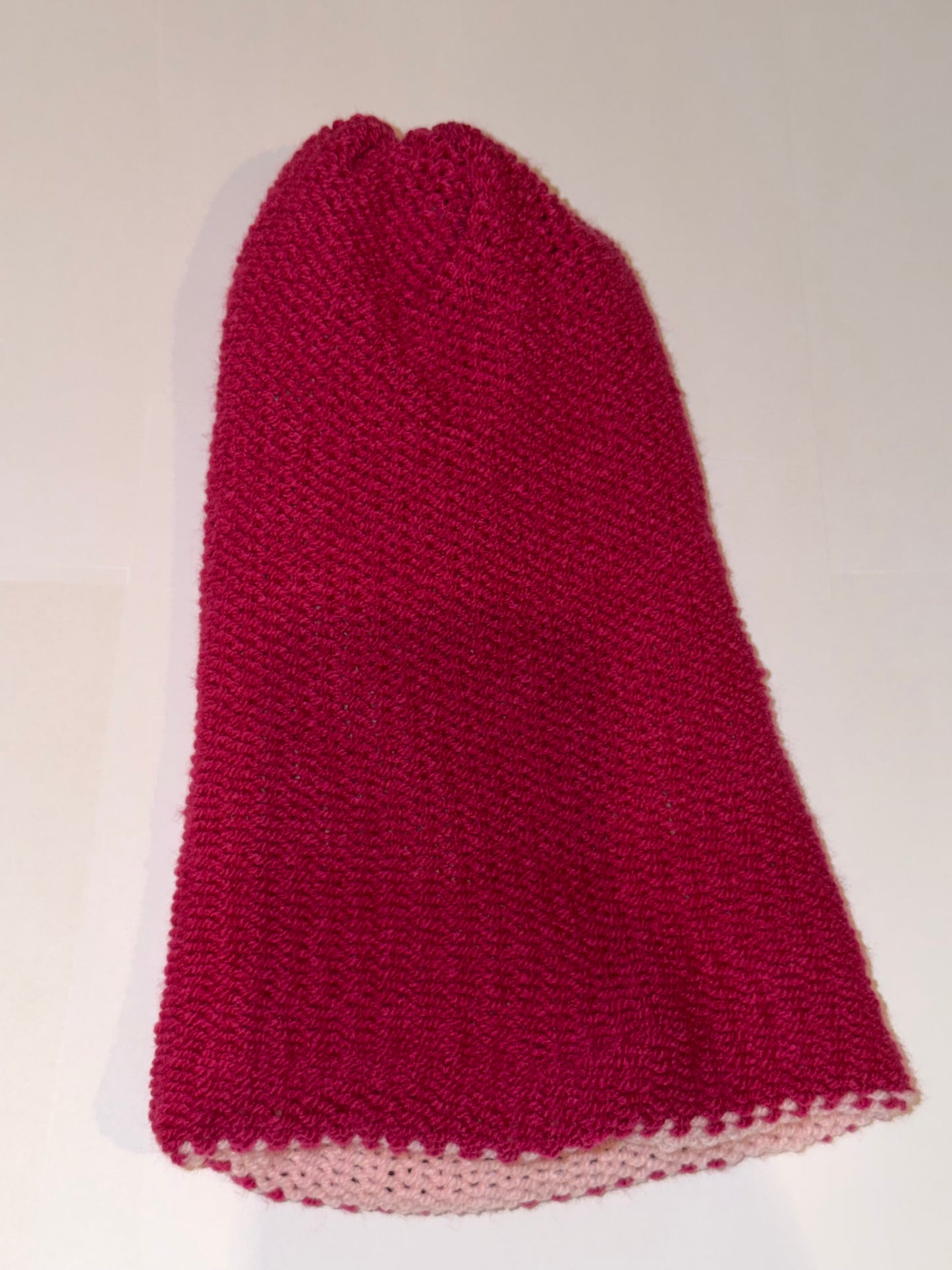 Handmade Reversible Wooly Beanie Light Pink and Magenta dual-tone knit.