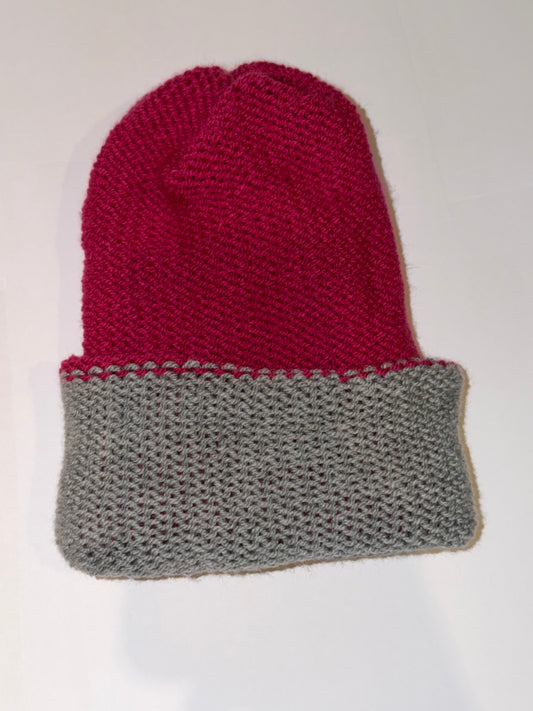 Handmade Reversible Wooly Beanie Grey and Magenta | Shop Now