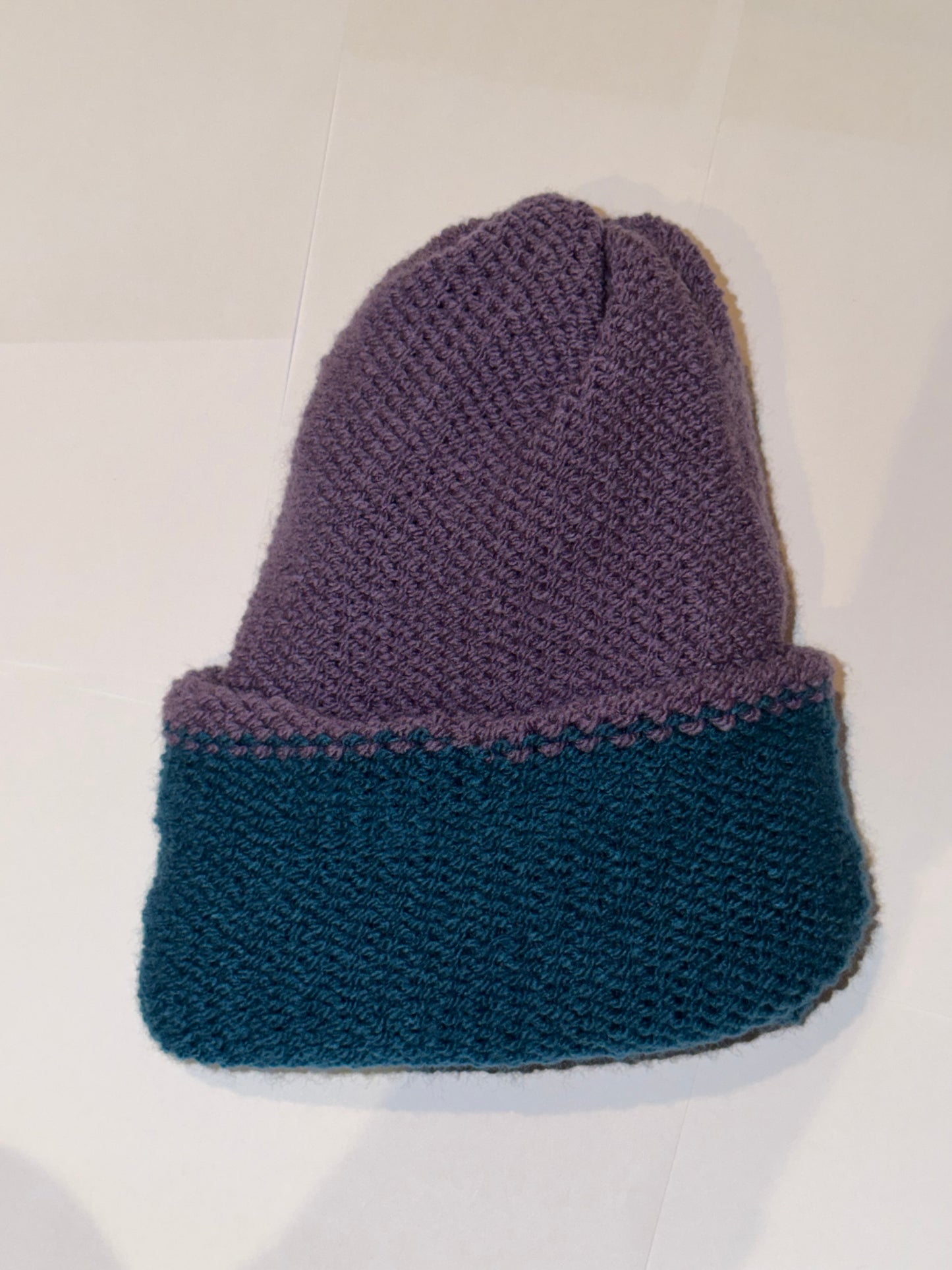 Handmade Reversible Wooly Beanie Dark Lilac and Petrol | Shop